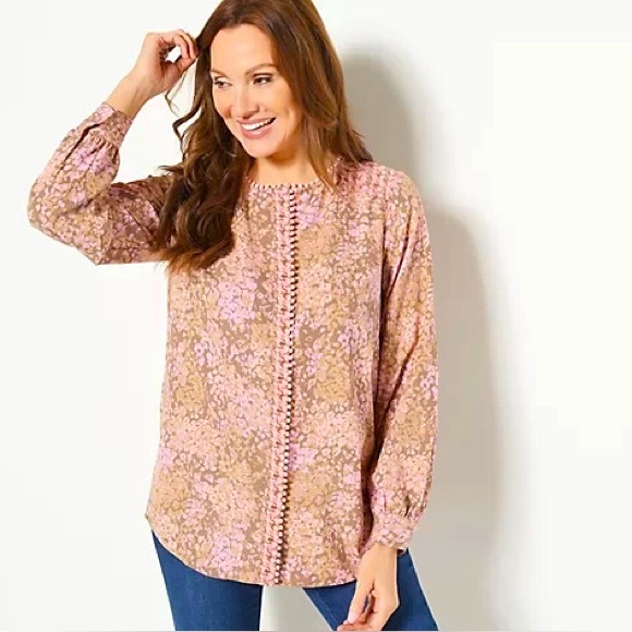 Isaac Mizrahi Tops - Isaac Mizrahi Live! Mixed Print Button Down Blouse
